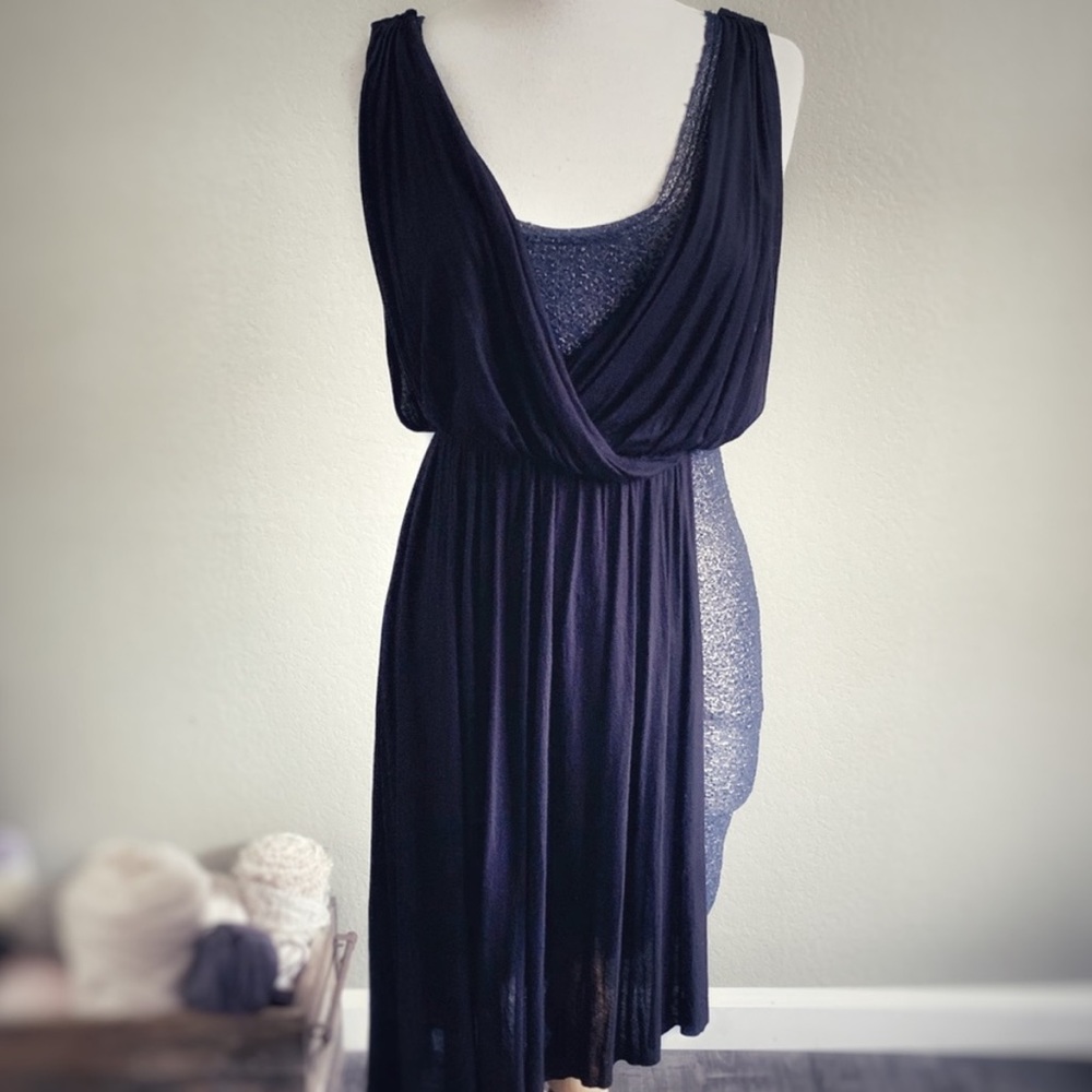 FREE PEOPLE | Eleanor Draped Metallic Evening Dress black/blue